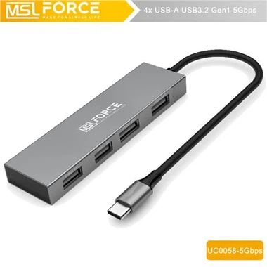 Ultra tanko USB C HUB, pretvori 4x USB-A, USB 3.2 Gen1 5Gbps