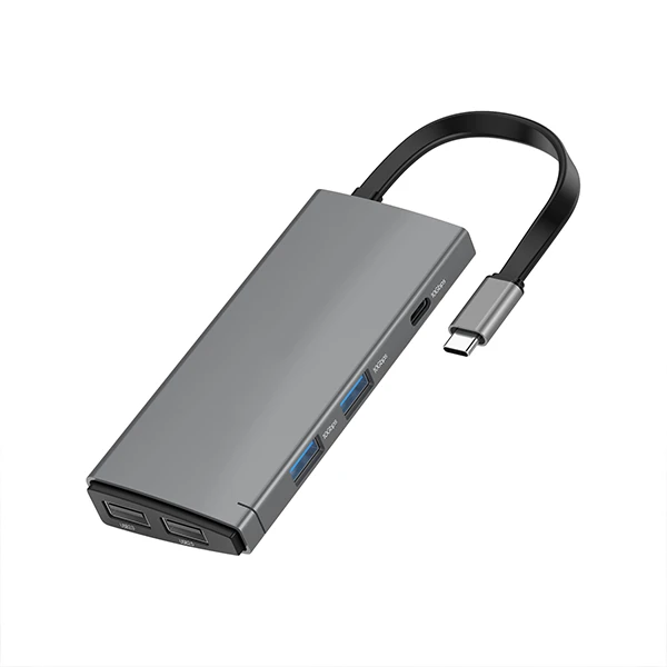 9 Port USB C HUB Dual HDMI Video Adapter