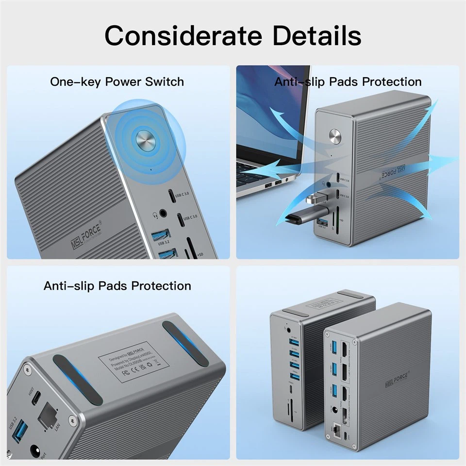 Dual 4K60Hz DisplayLink Manager Graphics Dock 17 IN 1 65W Power With EU Cord